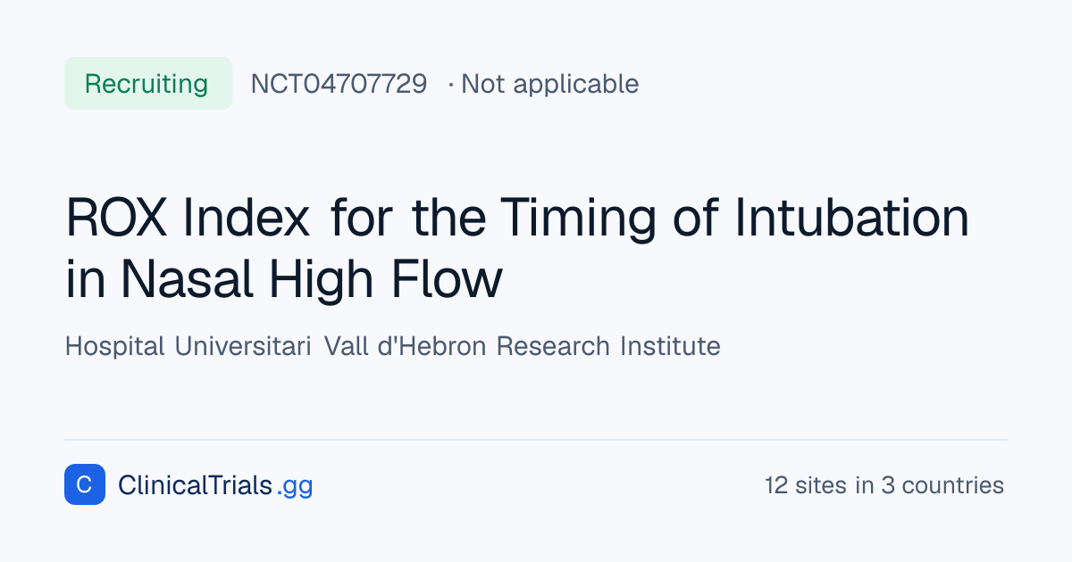NCT04707729 — ROX Index for the Timing of Intubation in Nasal High Flow ...